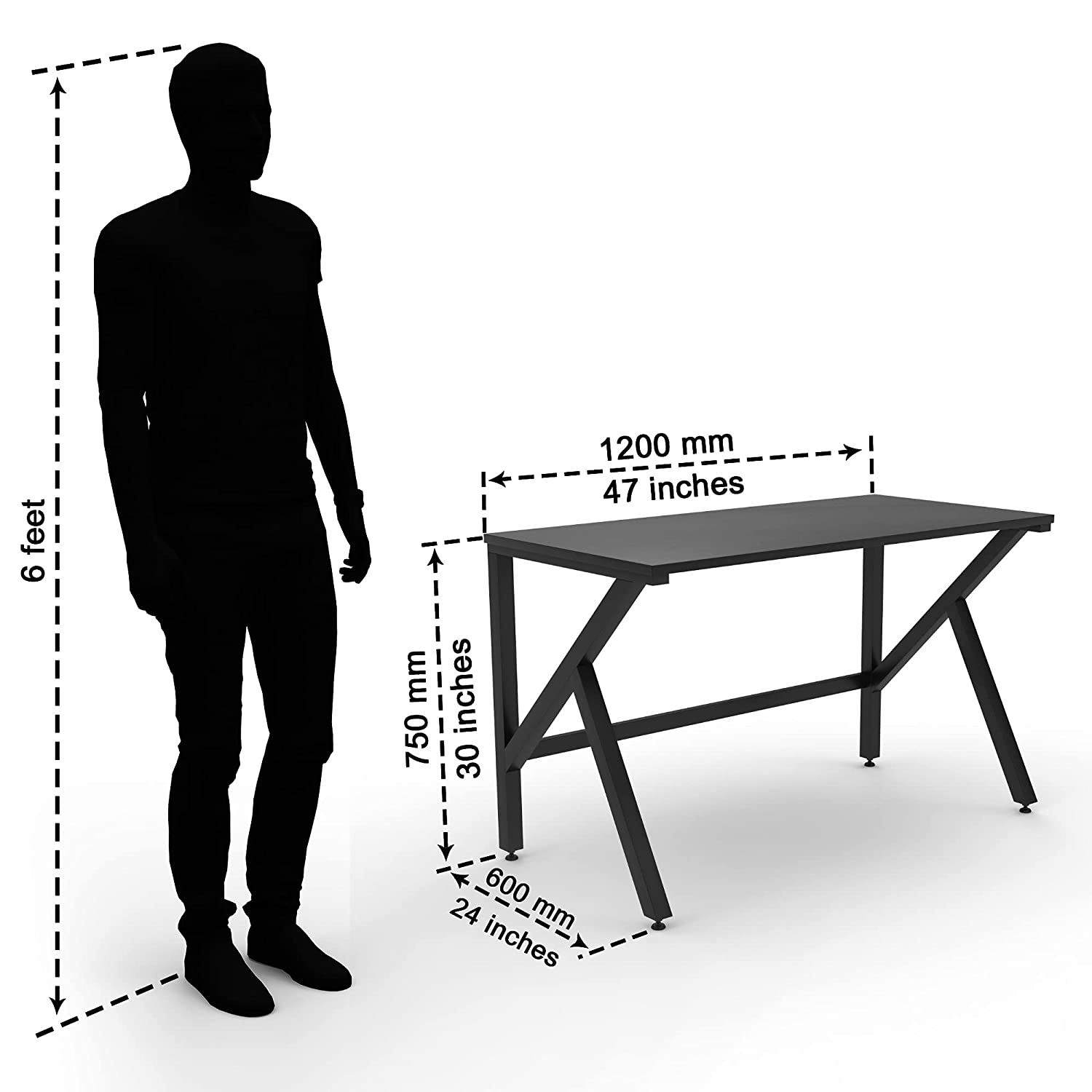LAD Workspaces® The K Table Engineered Wood Study Table, Laptop, Computer Table Desk for Home & Office