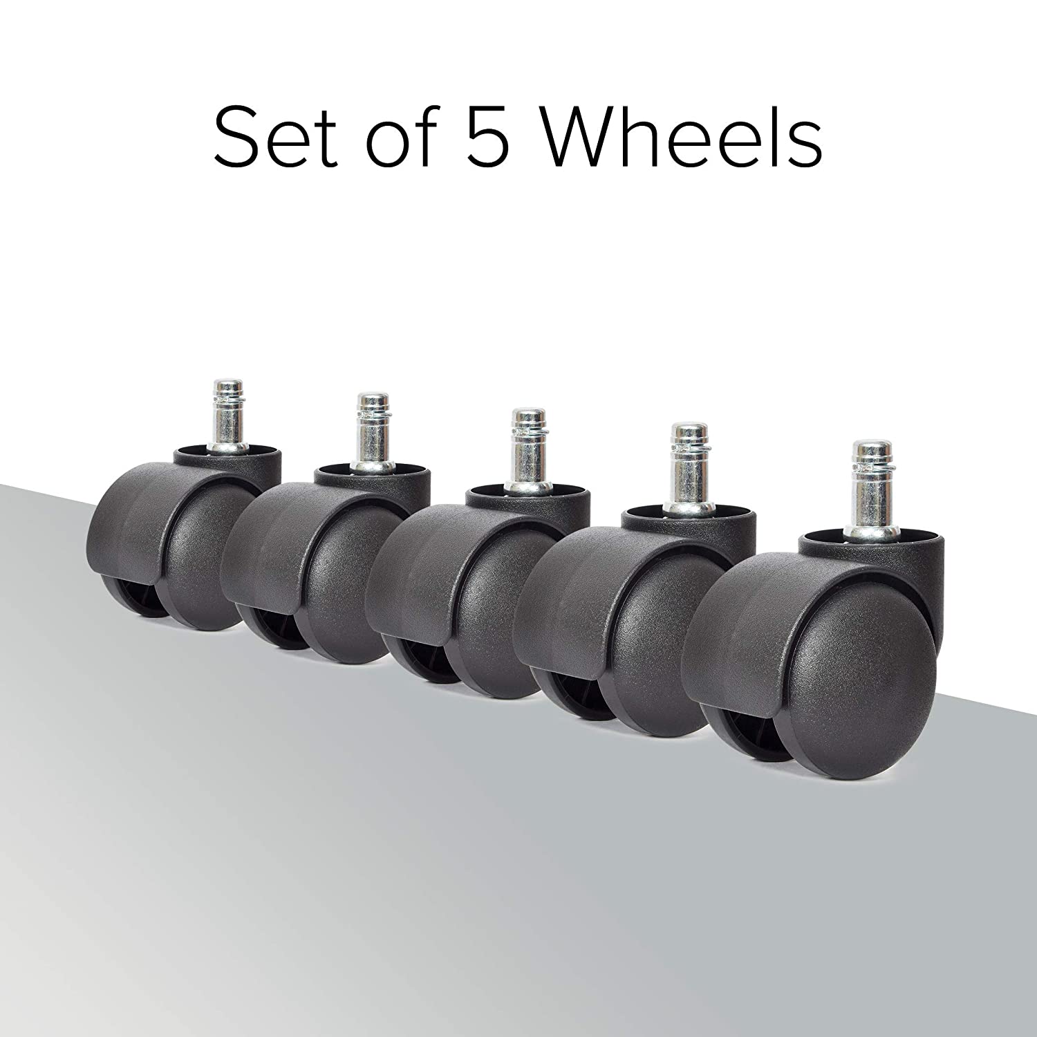 LAD Workspaces® Heavy Duty Office Chair Nylon Twin Wheels Caster Pin Type/Load capacity-150 kg (Pack of 5 Pieces, Black) (50 mm, Black) (कुर्सी के पहिये)